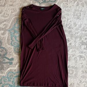 Lauren Ralph Lauren Burgundy Boatneck Button-Shoulder Knit Dress